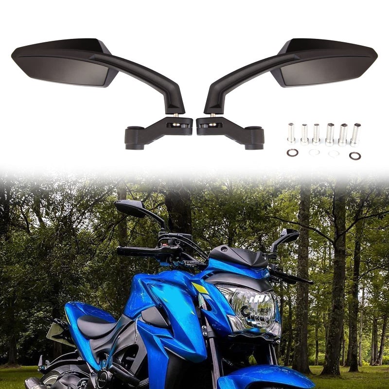 MISS MOLY Black Angled Motorcycle Side Mirrors 8/10mm Compatible with Honda Grom 125 Kawasaki Z125 - Image 1